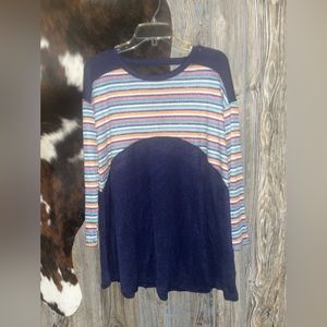 Umgee size medium navy blue with colorful striped detail flowy fit criss cross